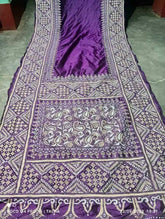 Purple Bangalore Silk Saree with Hand Kantha Stitch for Festive - Saree - Aakritee - S10445
